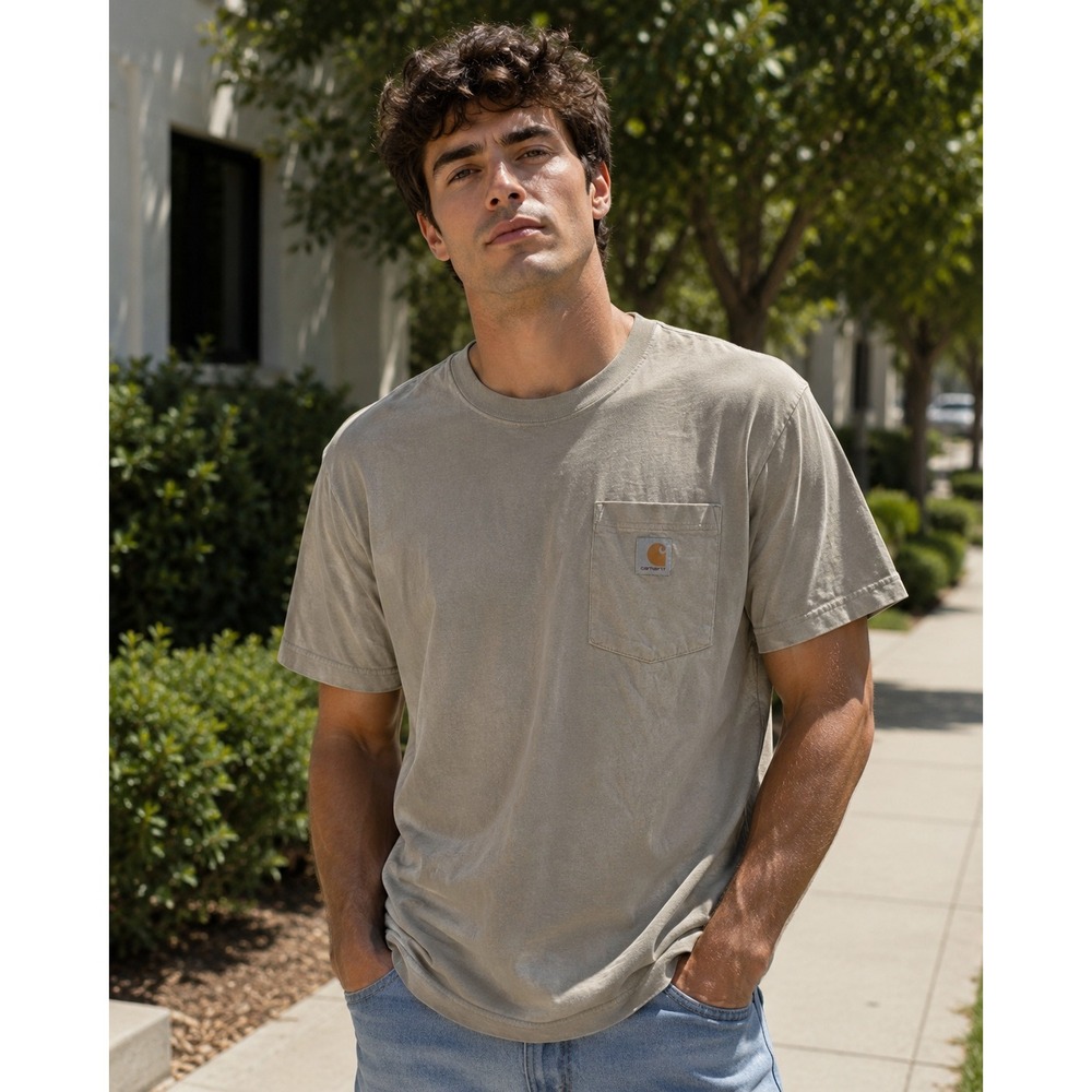 Carhartt Pocket T-Shirt Mens S Small Tan Relaxed Fit Cotton‎ Short Sleeve